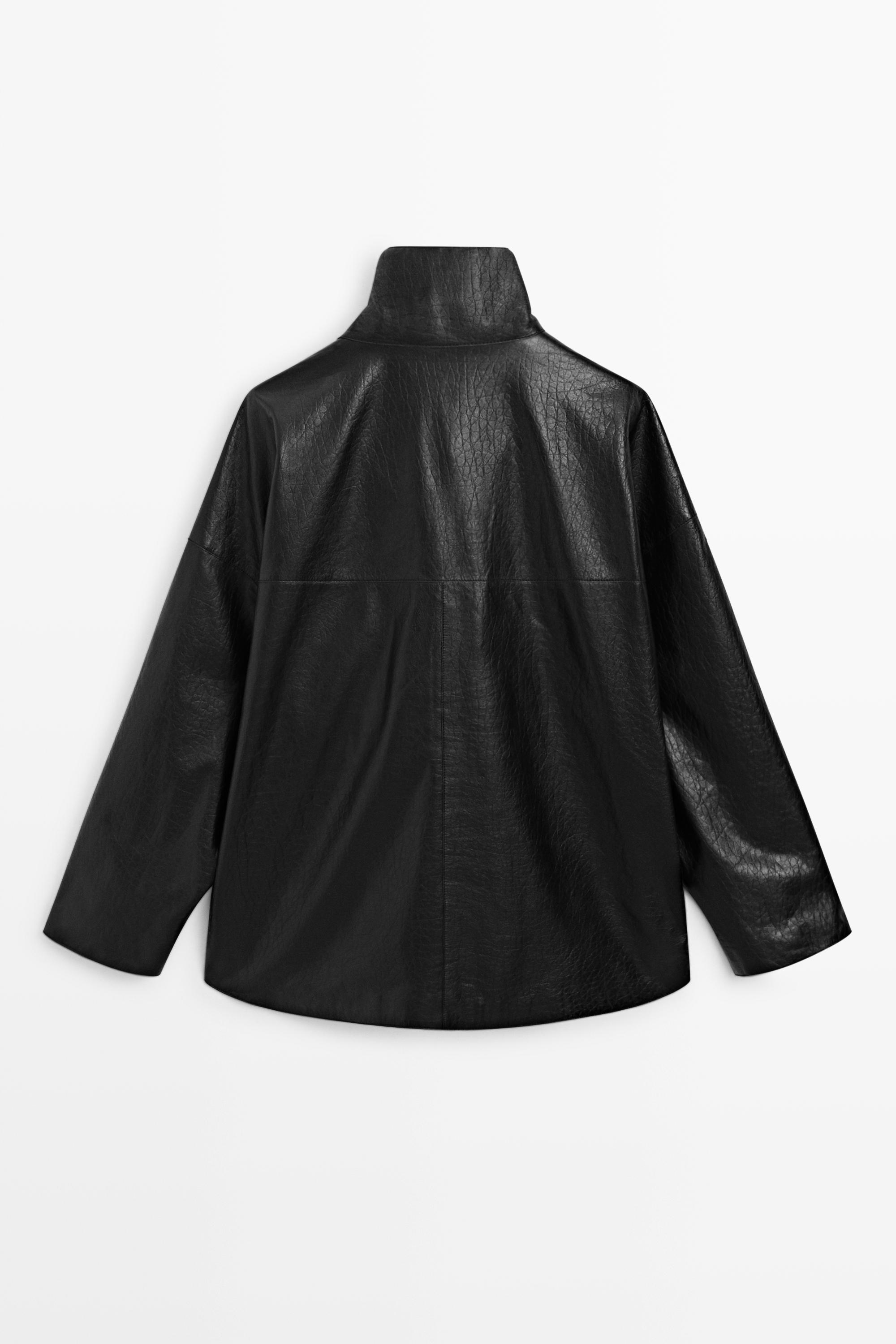 Veste en cuir à col montant